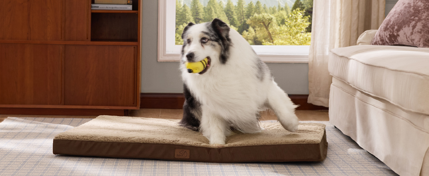 Ортопедичне ліжко для собак BEDSURE - великі породи, 91x69x8 см, м'яке, миється, сіре