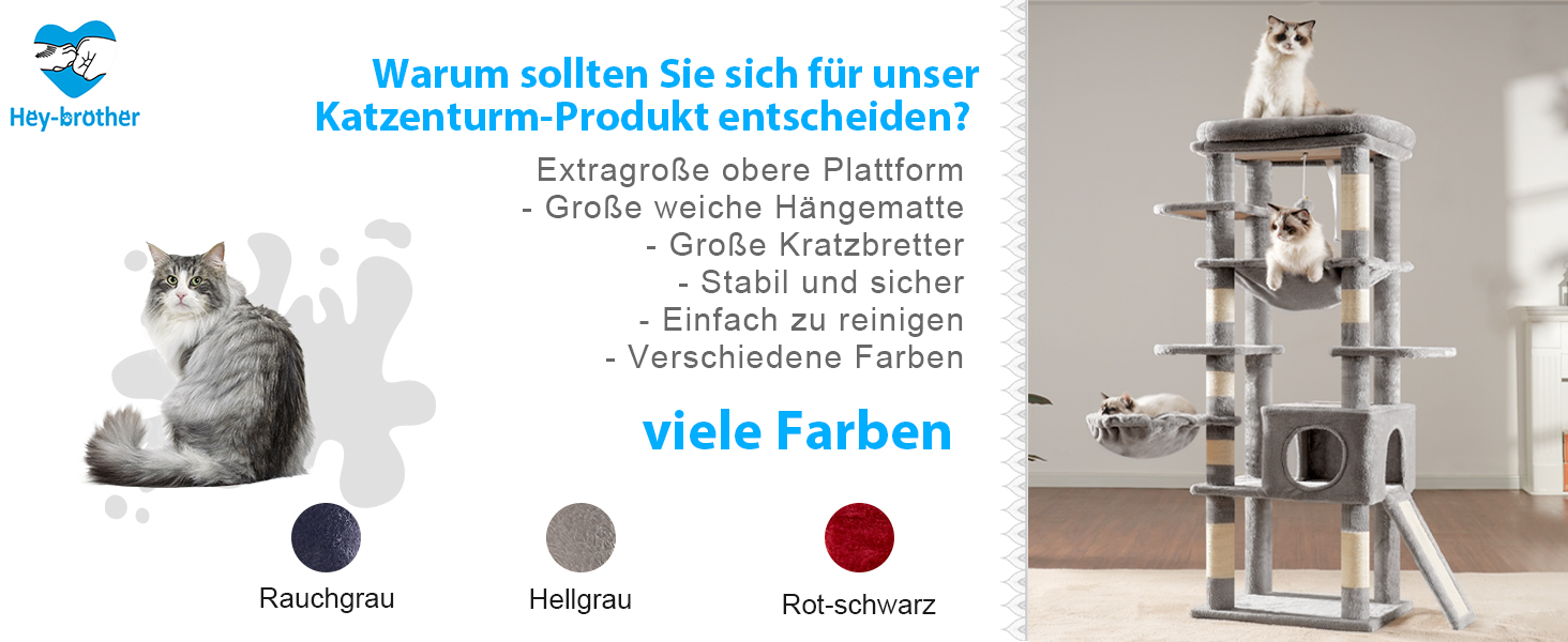Багатоярусний котячий будиночок Hey-brother Kratzbaum з лежаком, гамаком та котячим будиночком, 145 см, сірий EMPJ057W