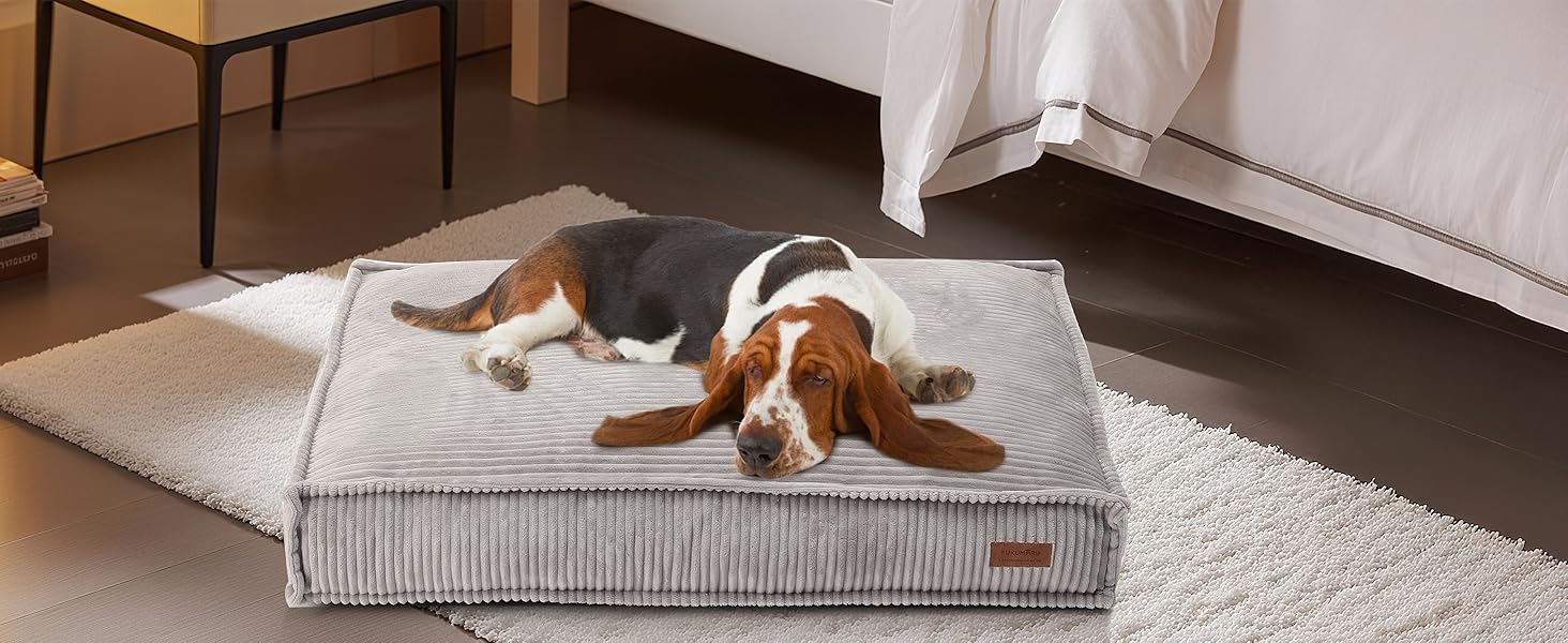 Ортопедичне ліжко для собак FUKUMARU - 91x64x14 см, знімний вологостійкий чохол, м'який килимок для собак, матрац для собак, ковзаюча поверхня, сірий колір.