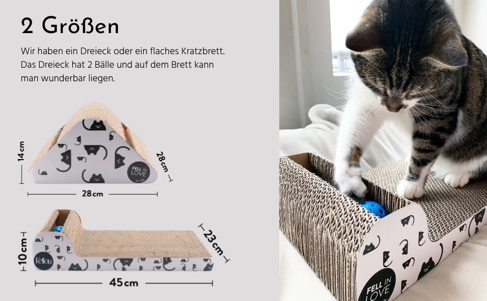 Іграшка для котів Fellou з дзвіночком та котячою м'ятою, когтеточка-панель з антиковзкими ніжками та котячою м'ятою, іграшка-трикутник для котів (2 м'ячики)