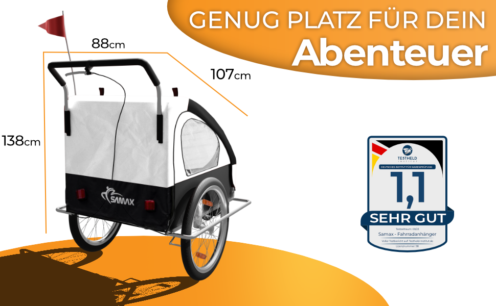 SAMAX Fahrradanhänger Jogger 2в1: Дитячий велопричіп-коляска для 2 дітей, підвісна вісь, білий/чорний - срібна рама