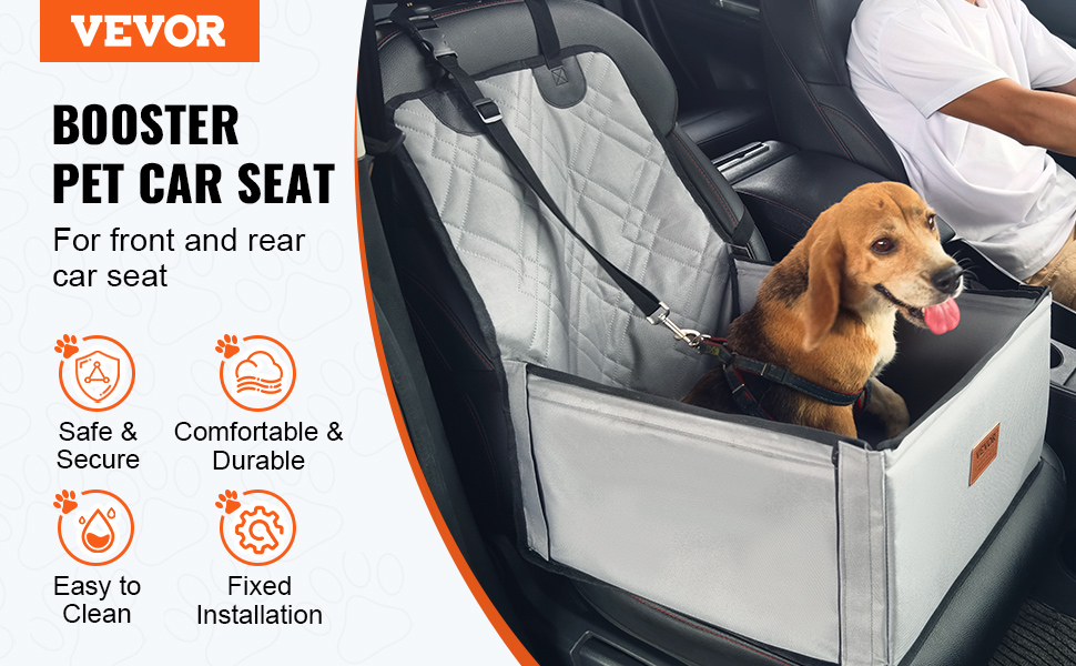 Автокрісло для собак VEVOR, сіре, до 12 кг, з підтримуючою рамою та страхувальним ременем