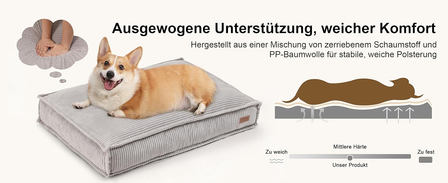 Ортопедичне ліжко для собак FUKUMARU - 91x64x14 см, знімний вологостійкий чохол, м'який килимок для собак, матрац для собак, ковзаюча поверхня, сірий колір.