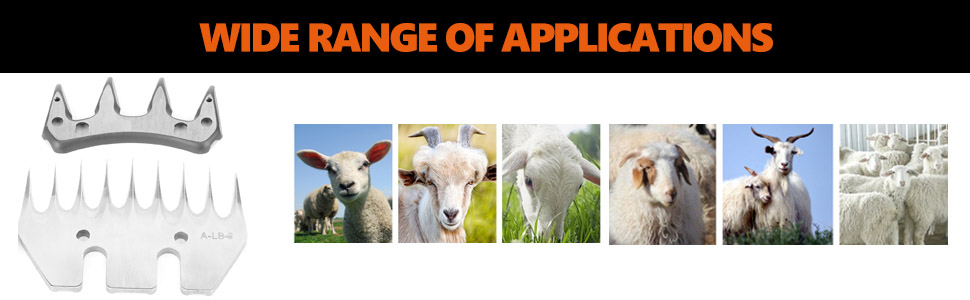 Ножиці для стрижки овець з нержавіючої сталі, універсальні, з змінними лезами (9 зубців, пряма леза + маятникове лезо)