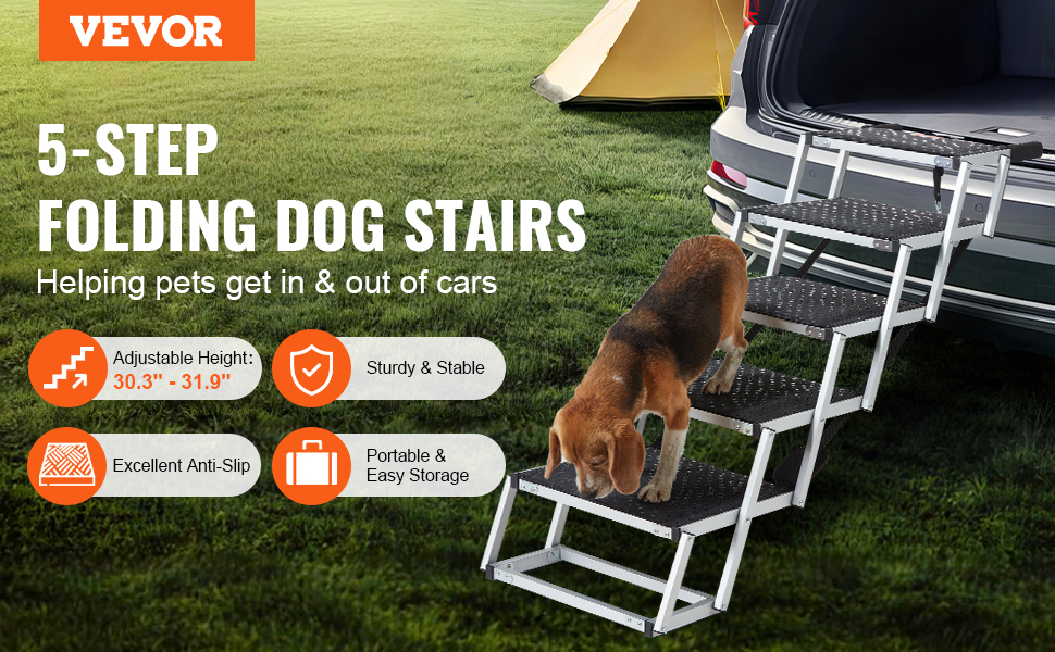 Сходинка для собак VEVOR - 5 сходинок, 77-81 см, для авто, SUV та LKW. Легка та складана, з антиковзким покриттям