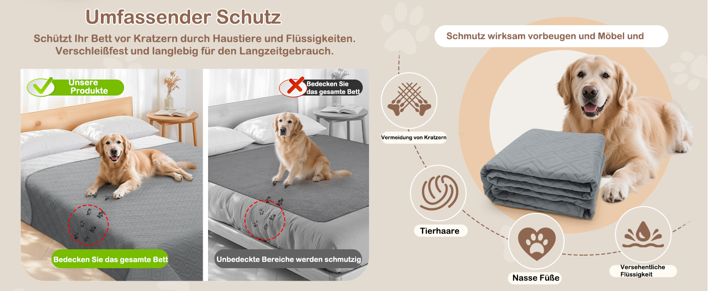 Водонепроникний килимок для собак Gyuro, двосторонній, міцний, для дивану та ліжка, прання допустиме, 208*208 см (Темно-сірий + Світло-сірий)