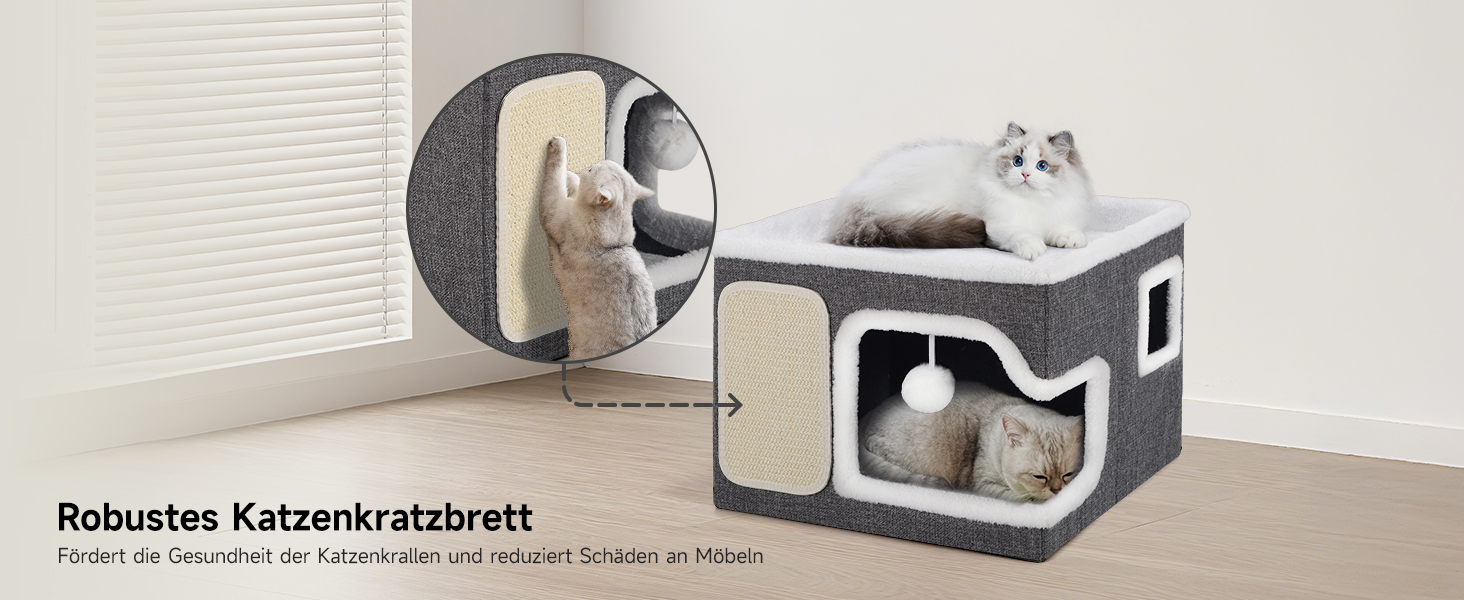 Кігтеточка-будиночок для котів Shikha, 2-ярусна, сіра, XXL, з ігровим м'ячиком, 61x45x32 см