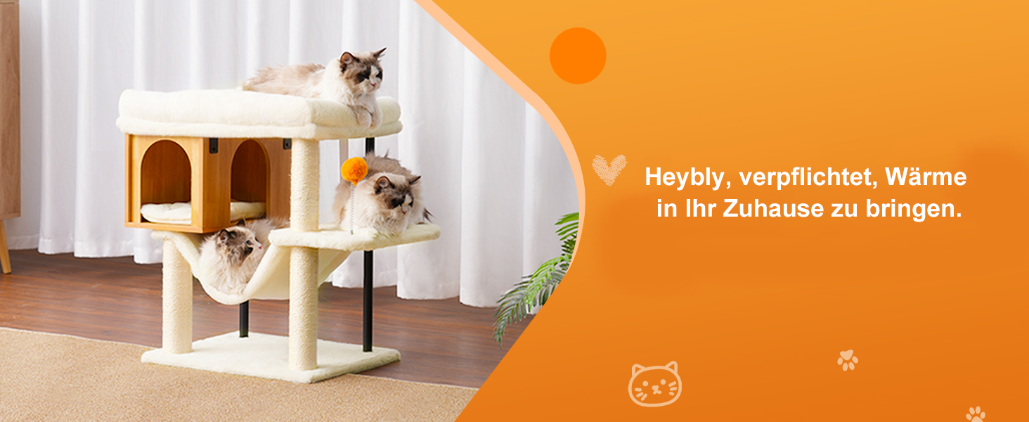 Котячий будиночок з дряпалкою Heybly HCT017WB з великою плюшевою платформою 54 x 40 см та висотою 57.5 см, сталеві труби, стійка основа для великих котів