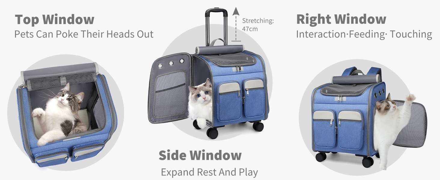 Рюкзак-переноска для кота та собаки PETCUTE з візком 2 в 1 до 11 кг, сірий. Знімний килимок, дихаюча переноска для подорожей з тваринами