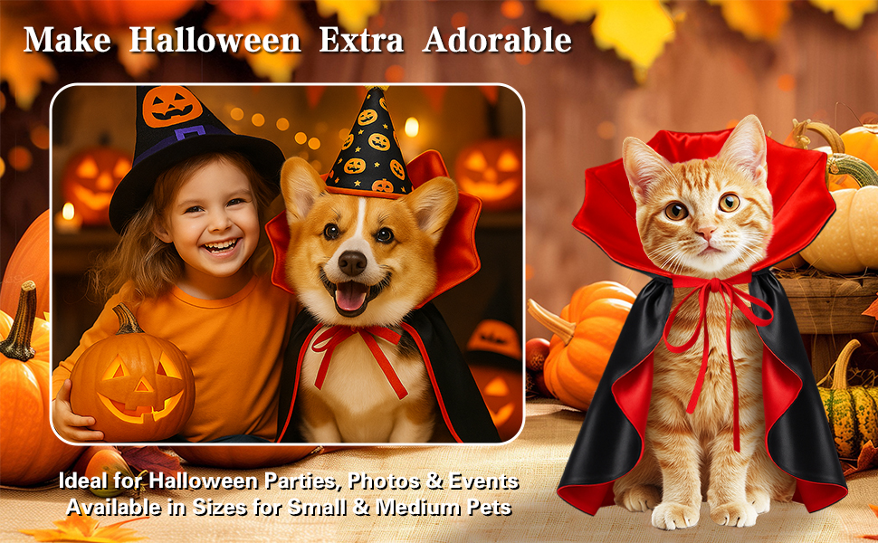 Костюм на Хелловін для собак та котів: вампірський набір, чорний/червоний, чорний/фіолетовий. Розміри S, червоний