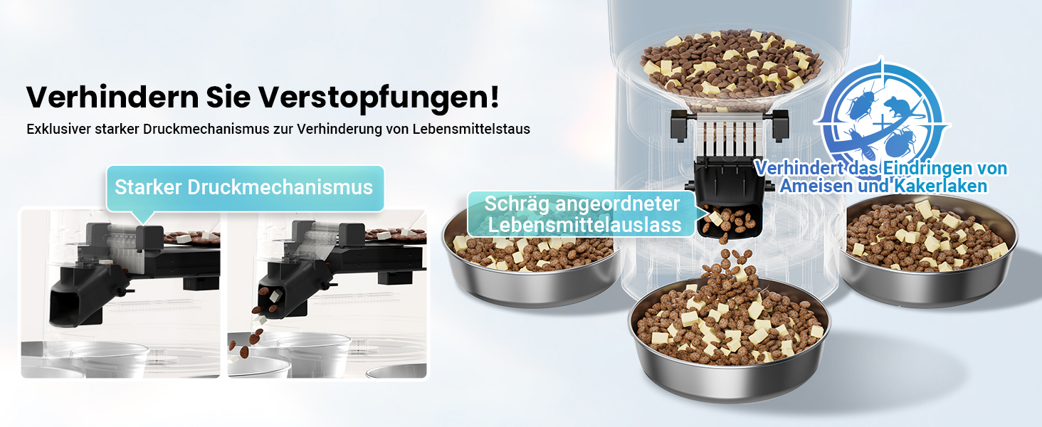 Автоматичний годівниця для котів з Wi-Fi та таймером, 6 л / 25 чашок, 3 миски, 3 пакети силікагелю, система проти застрягання, 2.4G Wi-Fi, запис голосу 10 секунд, чорний