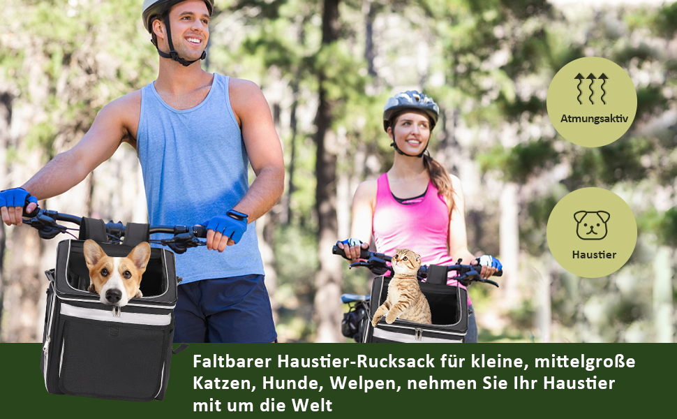 Сумка на велосипед для тварин, рюкзак для собак та котів з сіткою, складана переноска для малих та середніх собак та котів до 6 кг (Чорний)