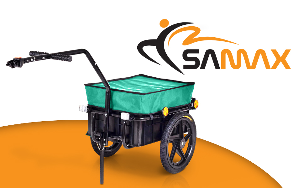 Причіп для велосипеда SAMAX 90 літрів, 80 кг з комплектом: з'єднувач, захисний тент, кріплення. Чорний, для перевезення вантажів.