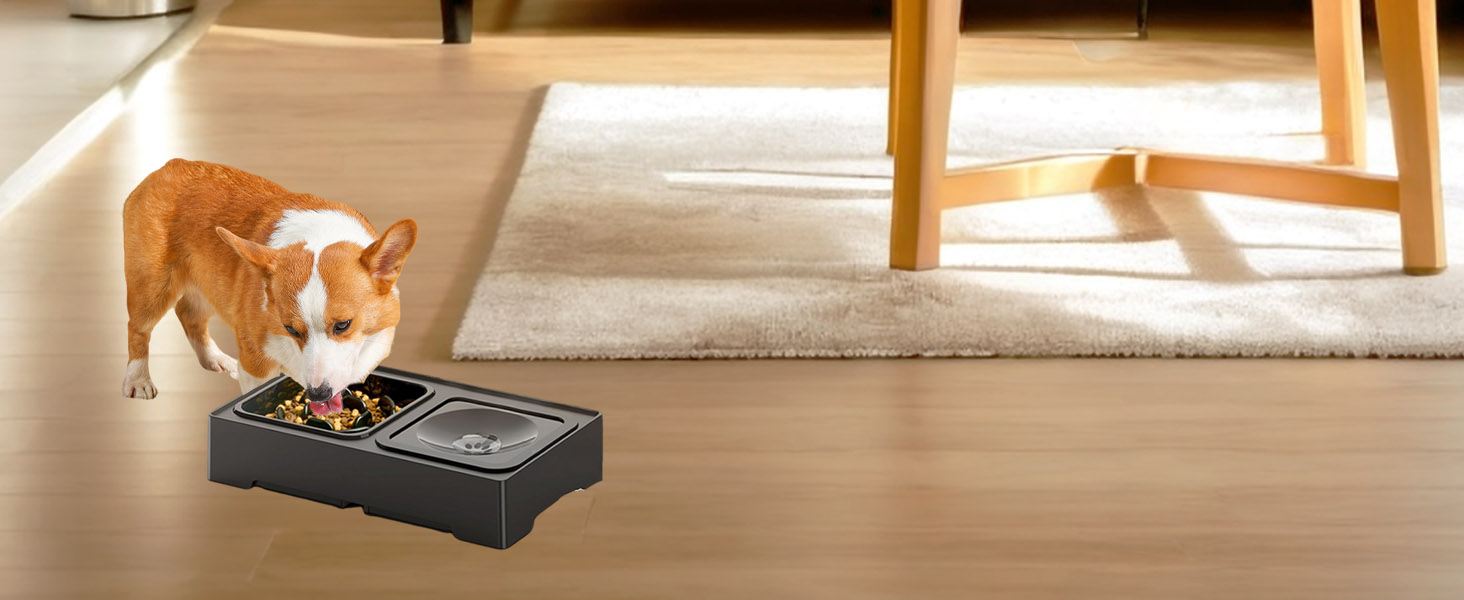 Підвищений годівниця для собак з регульованою висотою, 1600 мл, нержавіюча сталь, антизадушливий та повільне годування, для собак маленьких, середніх та великих порід