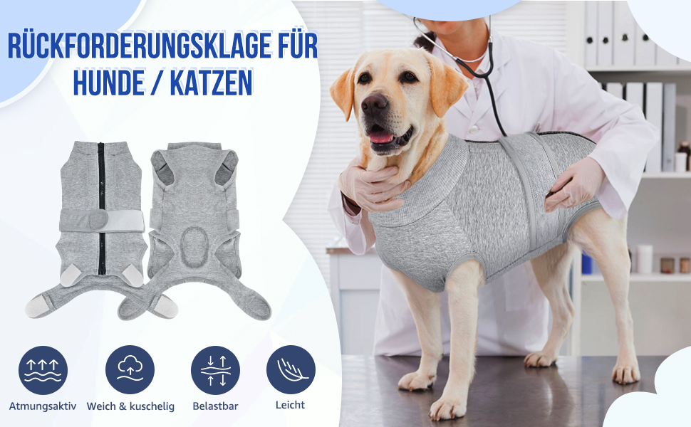 Комбінезон для собак після операції SlowTon: м'який, дихаючий, захист від витікання, альтернатива електронного нашийника, для собак після кастрації, сірий, розмір S