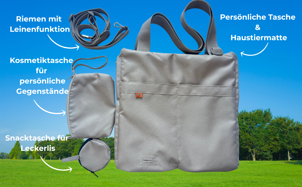 Сумка Tasche 2-в-1 з підстилкою для собак – складана, легка, водовідштовхувальна. В комплекті: косметичка, сумка для снеків, поводок, карабін