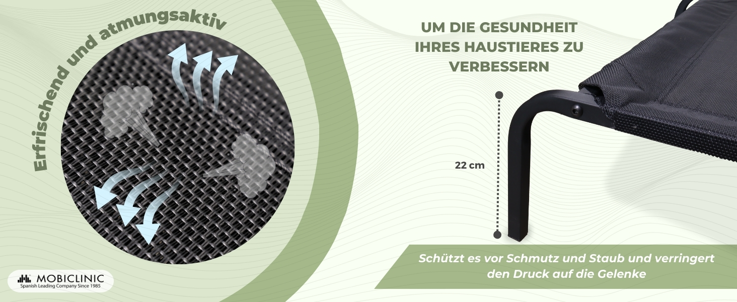 Mobiclinic® Cleo: Підвищене ліжко для собак, ізольоване, 122x71x21 см, чорне