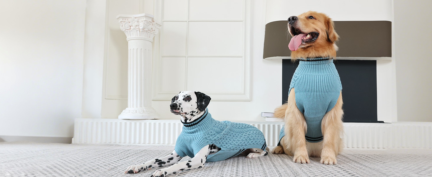 Теплий в'язаний пуловер для собак з коміром-стійкою, блакитний, 3XL XXXL | Підходить для великих собак: Лабрадор, Боксер