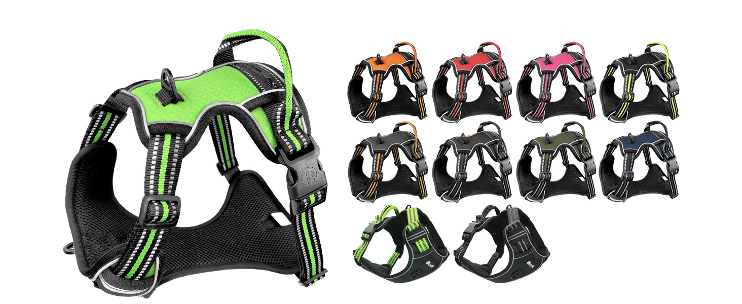 Шлейка для собак середніх порід Bluzelle, світловідбиваюча з ручкою та кишенею для GPS-трекера, анти-тяга, дихаюча, розмір M, зелена