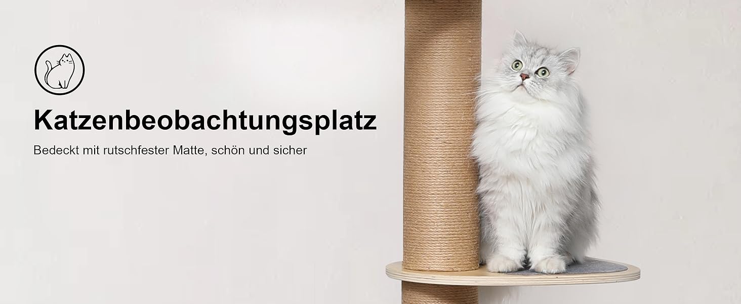 Дерев'яний кігтеточки FUKUMARU з 6 ярусами, сірий (280-300 см), для котів, з гамаком та капсулою