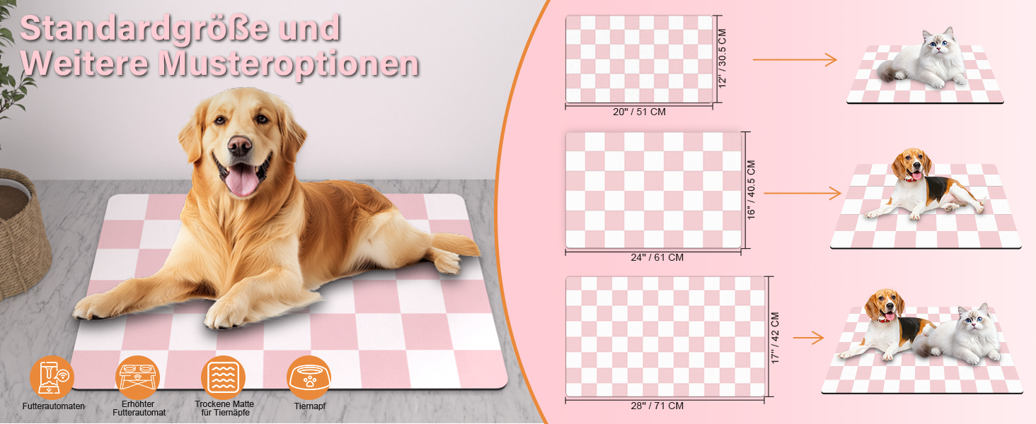 Килимок для годівлі котів та собак BLESWIN - антиковзкий килимок під миски для тварин, 71x42 см, чорно-білий