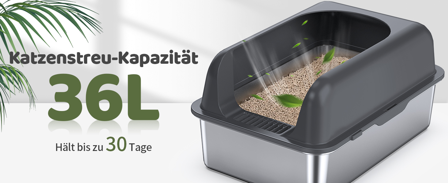 Котлочистка Gimars XL для котів з нержавіючої сталі, велика лоток для котів з металу 20л з совком та килимком, котячий туалет з нержавіючої сталі для середніх та великих котів (темно-сіра з педалем)