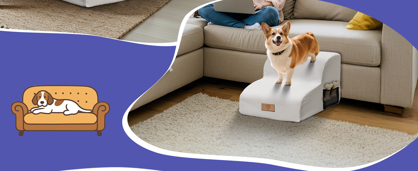 Сходинка для собак Eukue з 5 ступенів, складана, для маленьких та великих собак, з антиковзким покриттям, для ліжка, дивану (біла)