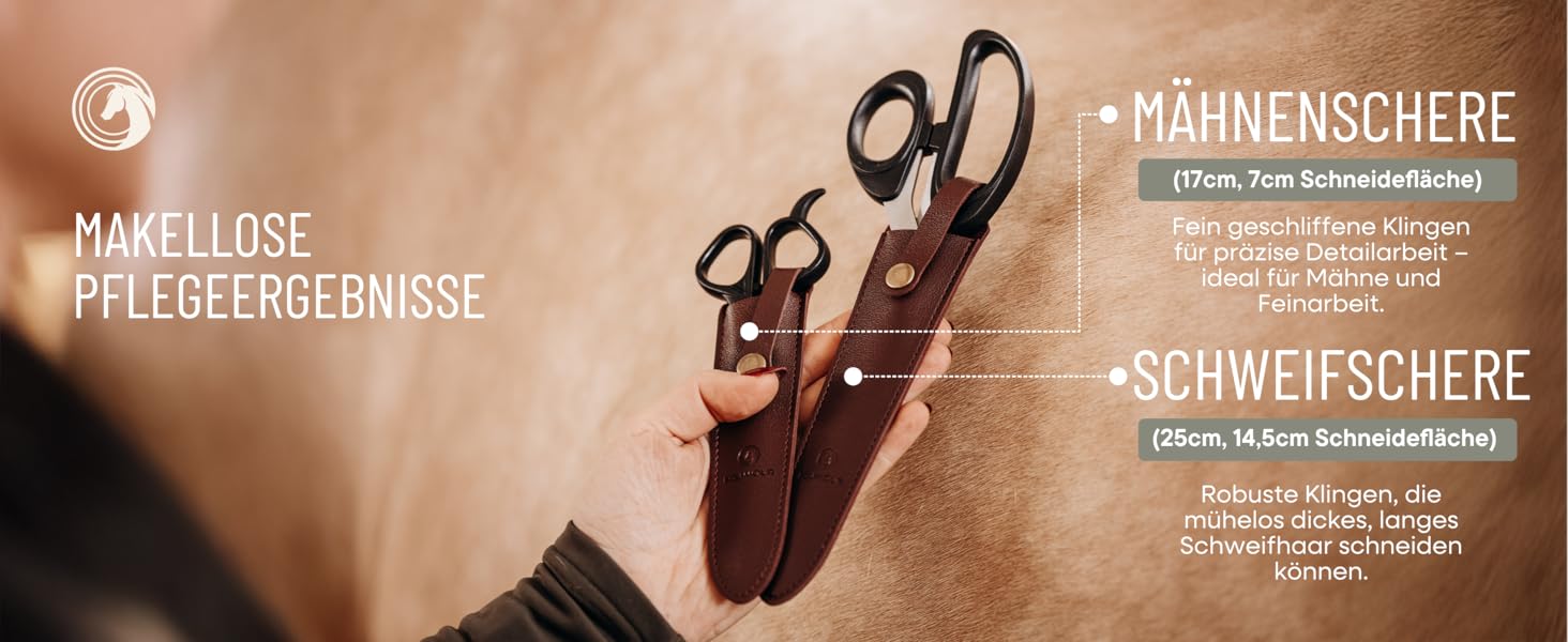 Набір ножиць для догляду за кіньми: ножиці для хвоста та гриви, з чохлом. Нержавіюча сталь, ергономічний дизайн, ідеально для догляду за хвостом та гривою.