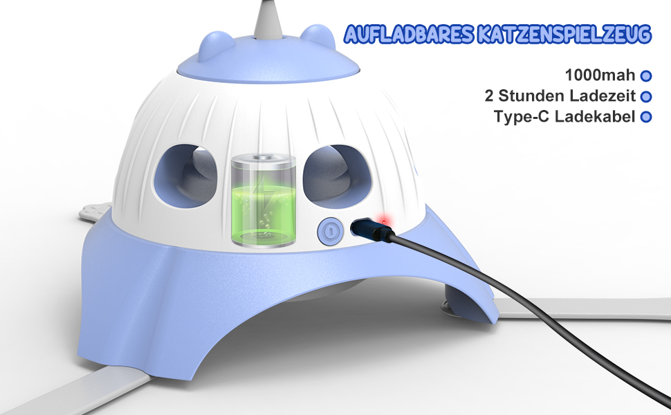 Інтерактивна іграшка для котів FUGODIWI, електрична, 3-в-1, Whack-a-Mole, з USB-зарядкою (блакитна)