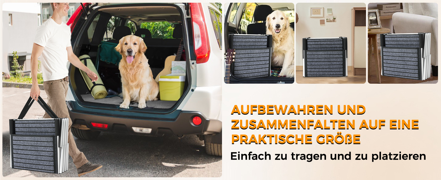 Сходинка для собак у машину: широка, 4 сходинки, з килимом, для великих собак, вантажівок та SUV (підтримка до 100 кг)