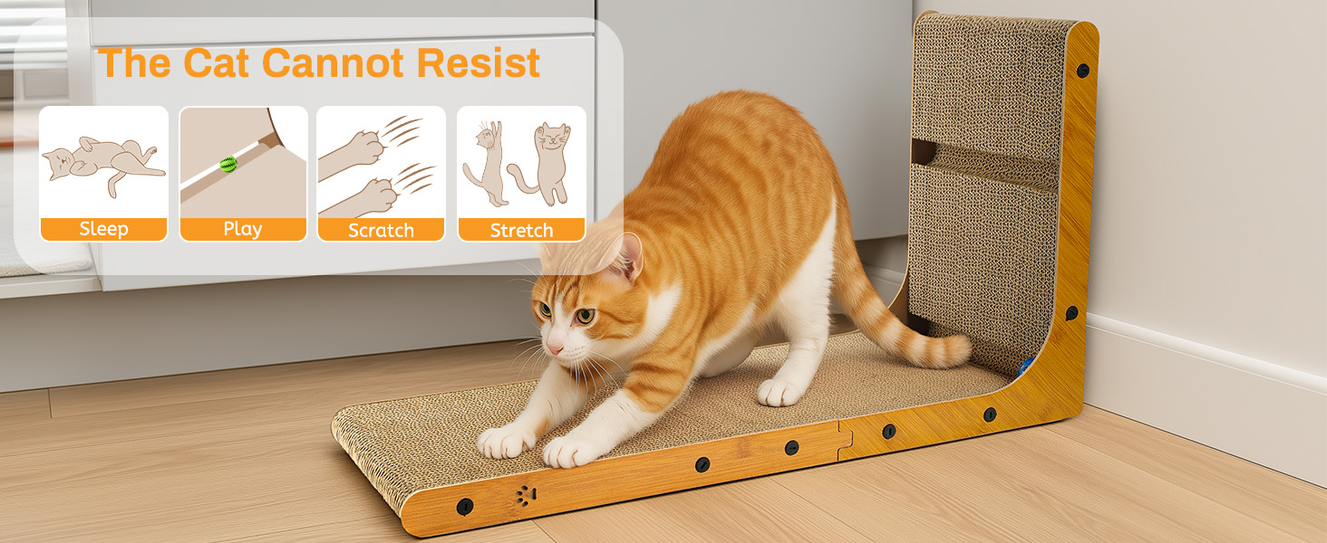 Кігтеточка для котів, 70 см, L-подібна конструкція, з іграшками, щільне гофрокартон, для захисту стін та диванів