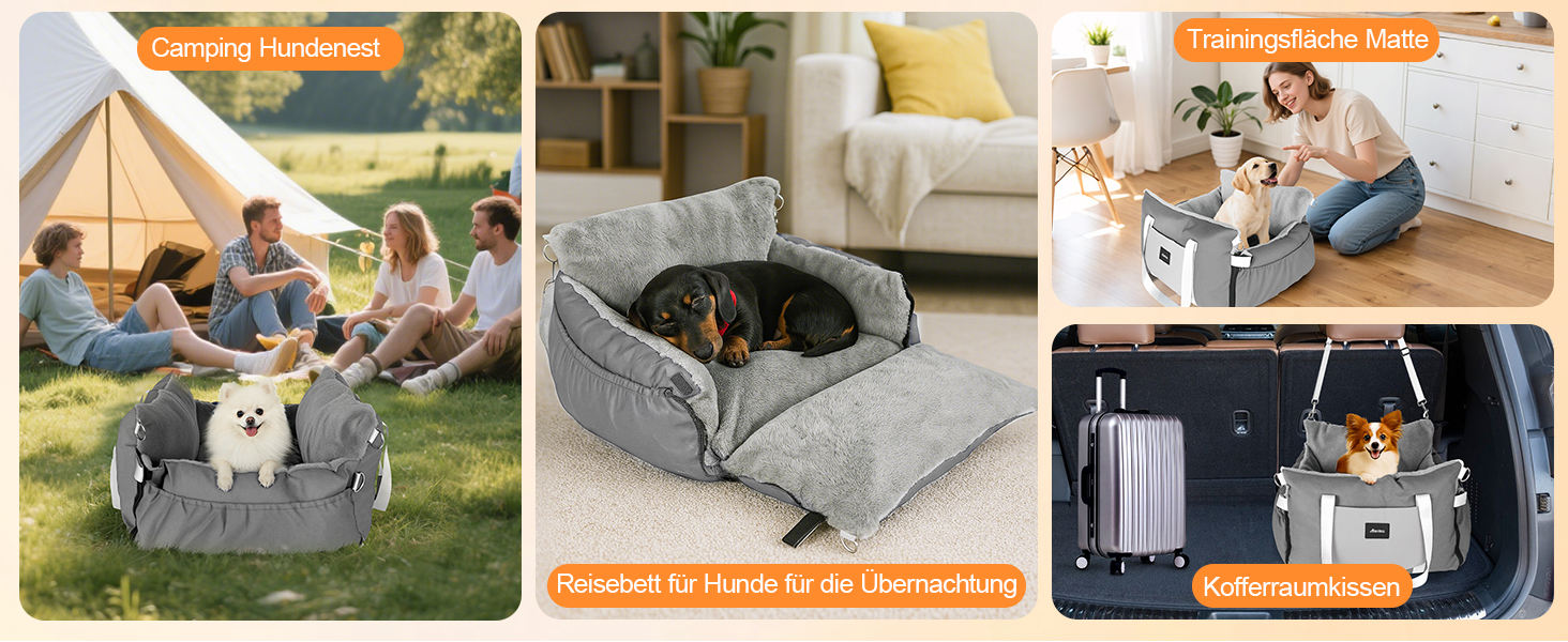 Автокрісло для собак 3-в-1 з розкладним ліжком – переносна автолюлька для маленьких собак, з м'яким матрацом, для переднього або заднього сидіння, внутрішнє та зовнішнє використання (02-Сірий)