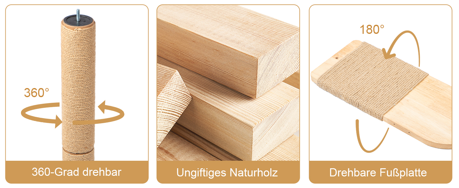 Кігтеточка для котів Youyijia 206 см з натурального каучукового дерева, 5 ярусів, настінна, з розширеною основою, плюшевими кульками, 360° обертання, XXL кігтеточка для котів