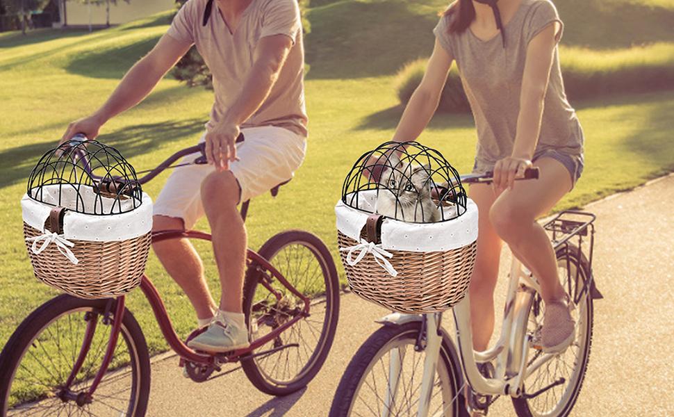 Корзина для котів на велосипед - перевезення домашніх тварин з плетеної лози з велосипедним кліткою | Лозова корзина для велосипеда з тканини з сіткою