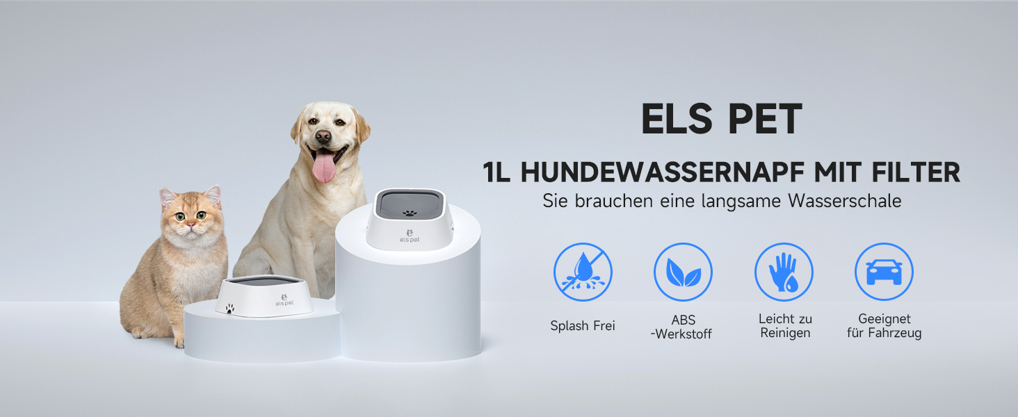 Миска для води для собак ELS PET: 2L, антивитік, для подорожей, неслизька, для собак, котів, домашніх тварин, анти-розливання, водяний диспенсер, для дому, на вулицю, в авто, 2L, сіра