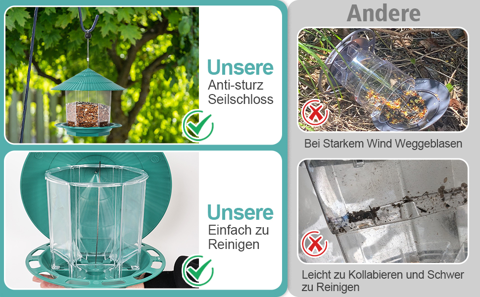 Будинок для пташиного корму Jieayhiu, підвісний, вологостійкий, з запобіжником від падіння, зелений