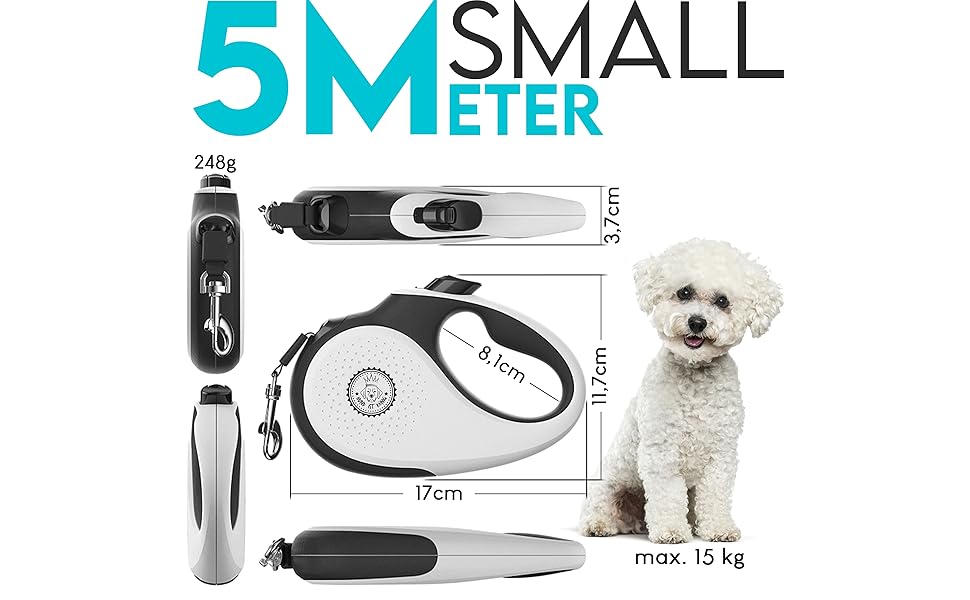 Витяжна повідка для собак HUND IST KÖNIG 8м для малих та великих собак | Міцна витяжна повідка до 50кг | Зручна ручка, преміум-якість | Білий/Чорний