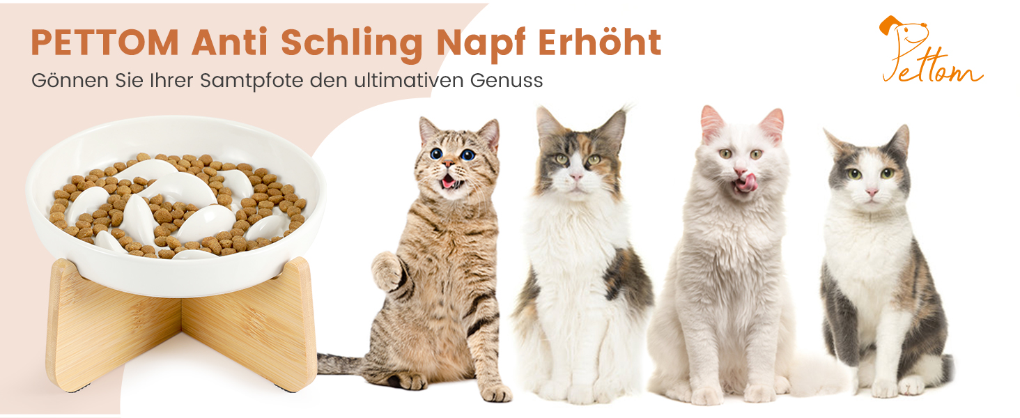 Антислизький годівниця для котів PETTOM з кераміки, повільний годівля, для котів та маленьких собак, білий
