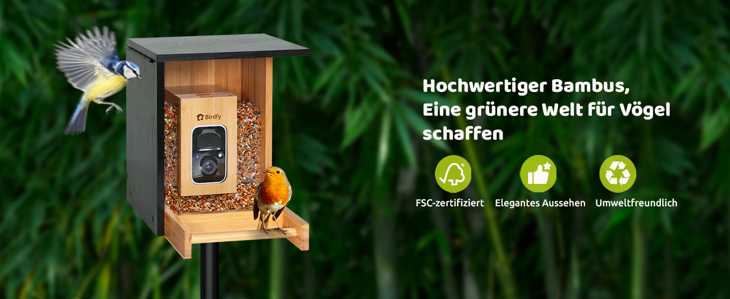 NETVUE Birdfy бамбуковий міні годівничка з камерою для спостереження за птахами, сонячна батарея, автоматичний запис, сповіщення в додатку