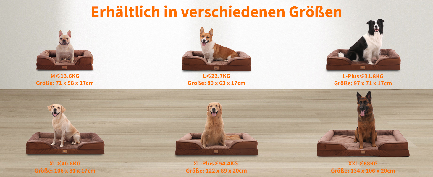 Ортопедичне ліжко для собак великих порід, ергономічне диван-лежанка з піною у формі подушки, водовідштовхуваче ліжко з неслизьким покриттям, 89x63 см, світло-сірий, коричневий, розмір 89 x 63 x 17 см