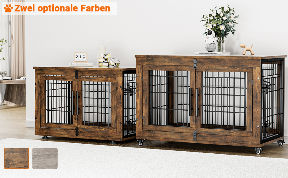 Кіяпа - Будка для собак у дім з подушкою, сучасна будка для собак з двома дверцятами та колесами, для великих собак до 70 кг, 98x64x68 см, (Рустичний коричневий, L)