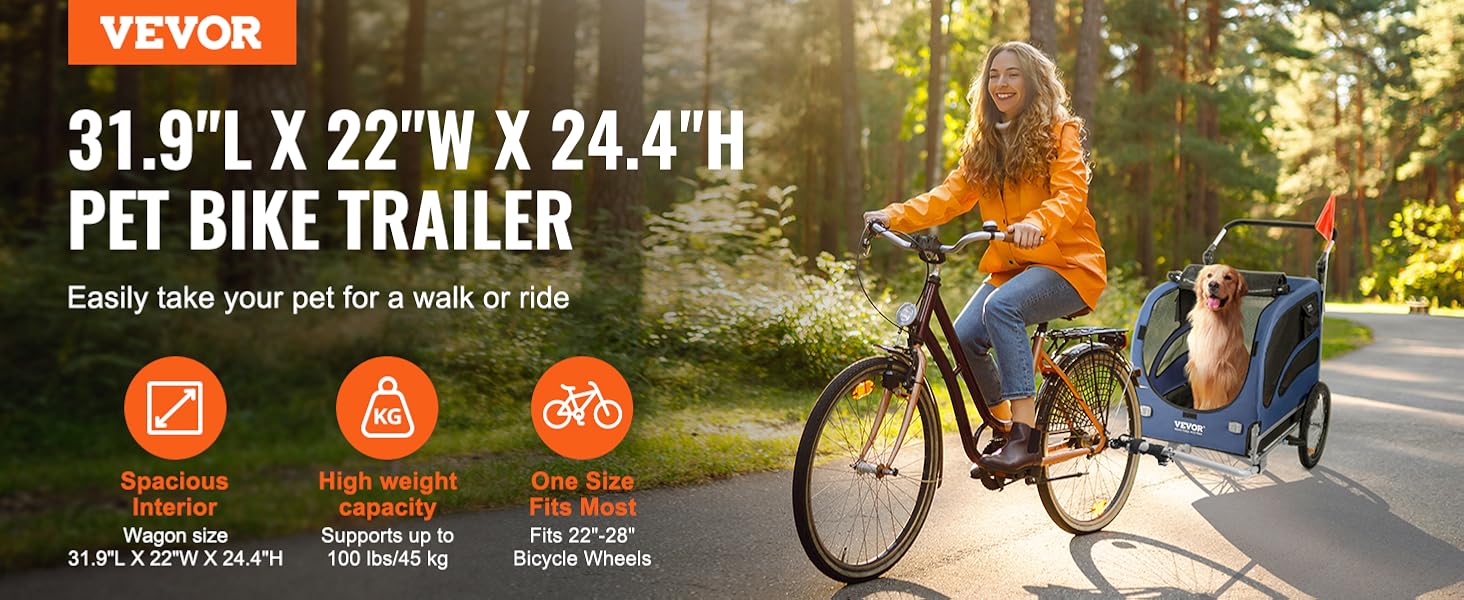 Фургон для собак VEVOR 45 кг 2-в-1: велосипедний/дитячий, сталь + Oxford 600D, синій