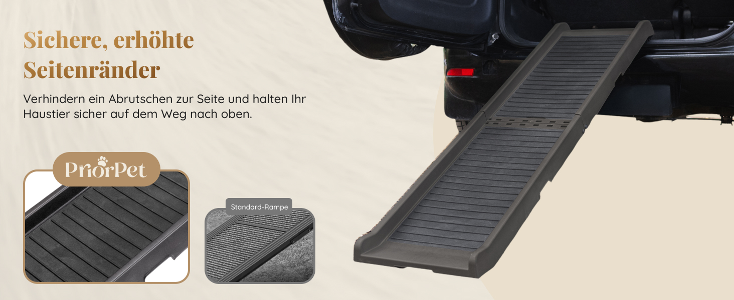 Рампа для собак у машину, складна – 174 см x 38 см – гумовий антиковзкий килимок – для великих собак, авто/SUV – вантажопідйомність 85 кг – темно-сіра