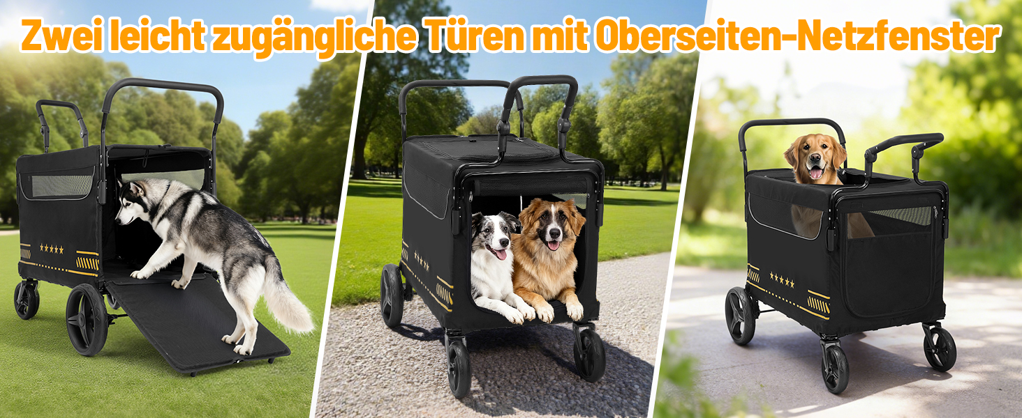 Транспортна візок для собак, важкий, з розкладною рампою, до 80 кг, чорний