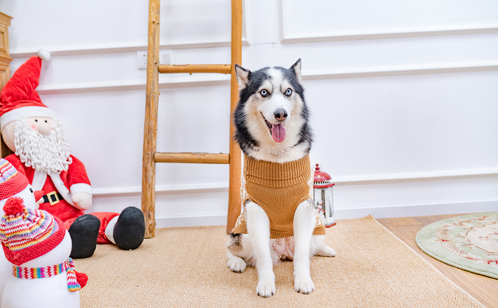 Теплий зимовий пуловер для собак та котів Bingpet з малюнком сніжинок, бежевий (M)