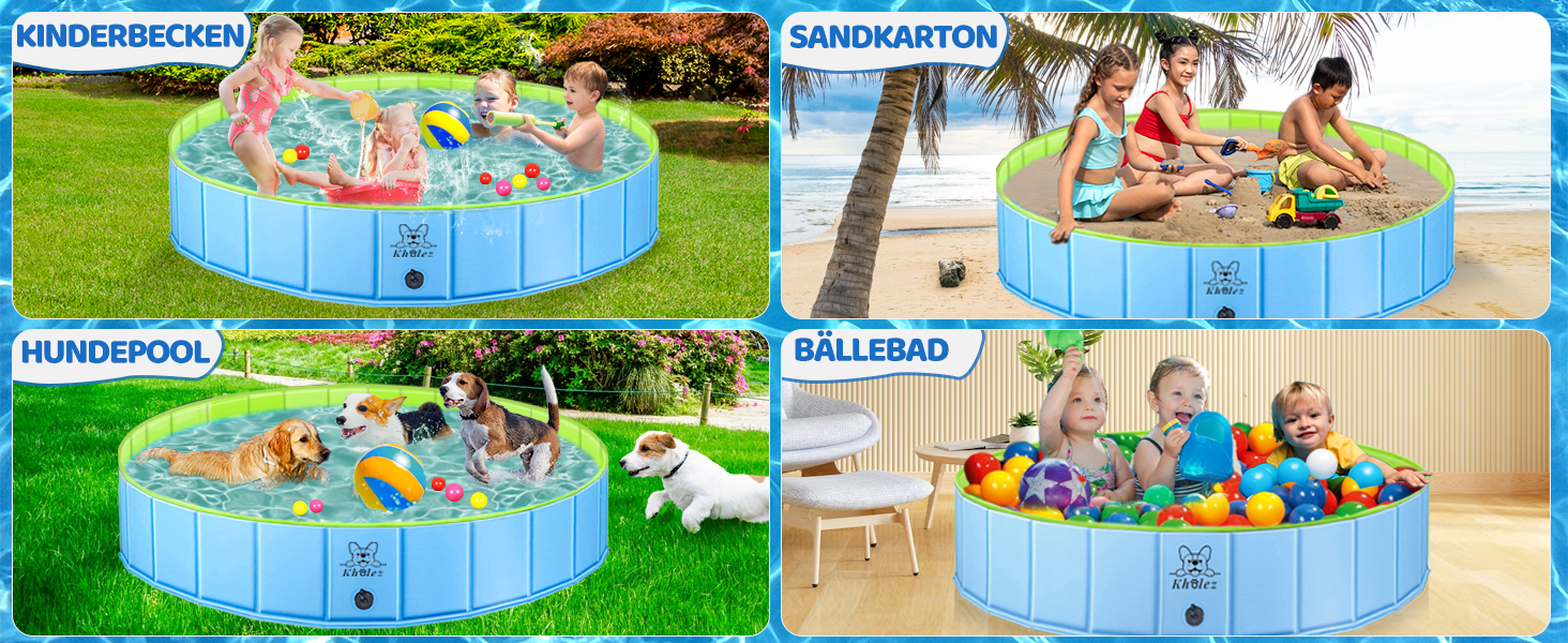 Басейн для собак KHOLEZ 120 x 30 см - складаний, портативний, з килимком та зливом