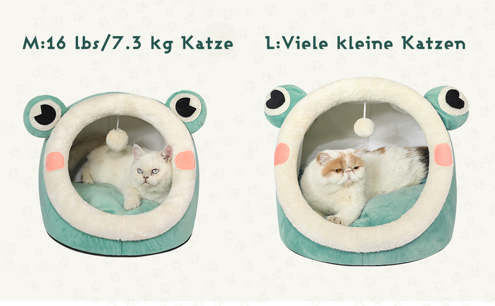 Кішечка-печера Jiupety для котів, ліжко-печера для котів, велика (45x43x37 см), будиночок для котів з неслизьким дном, кошик для котів з знімним, машинним пранням, зелений, великий, зелений жаб