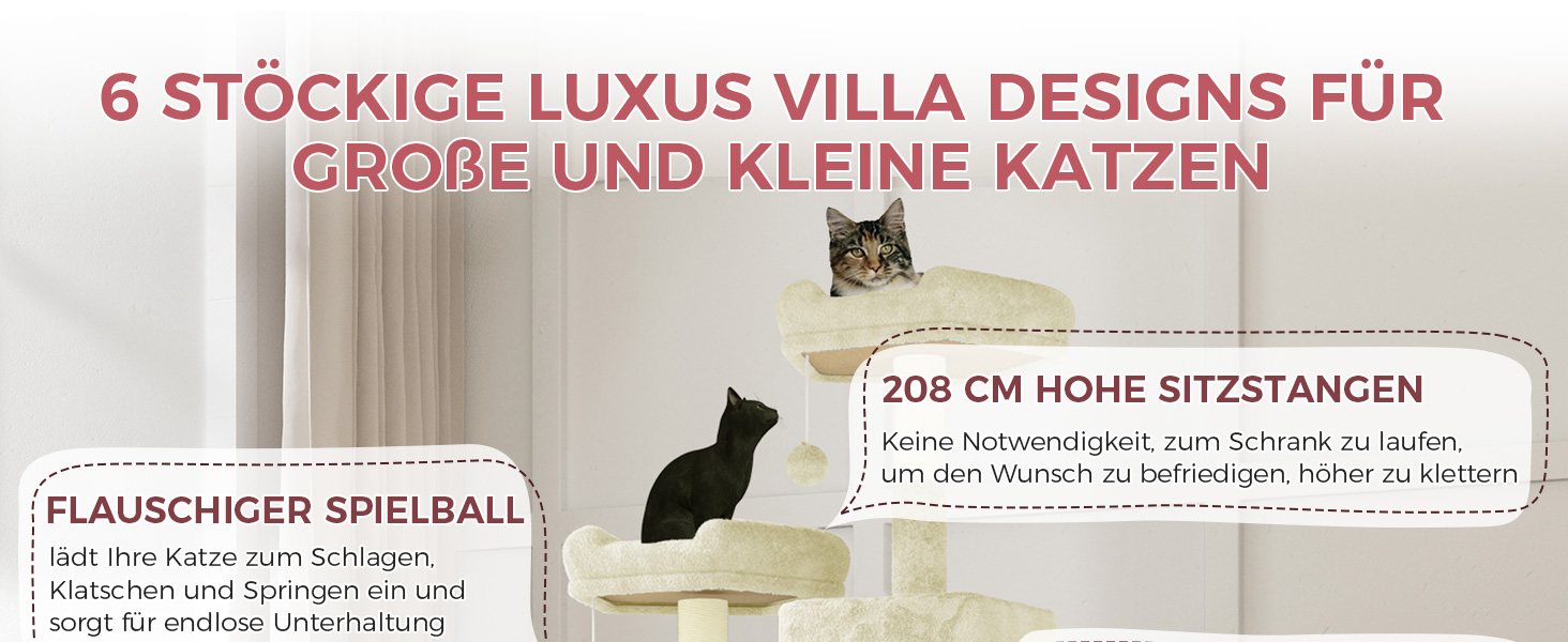 Котяче дерево XXL, 208см, з кігтеточками та гамаком