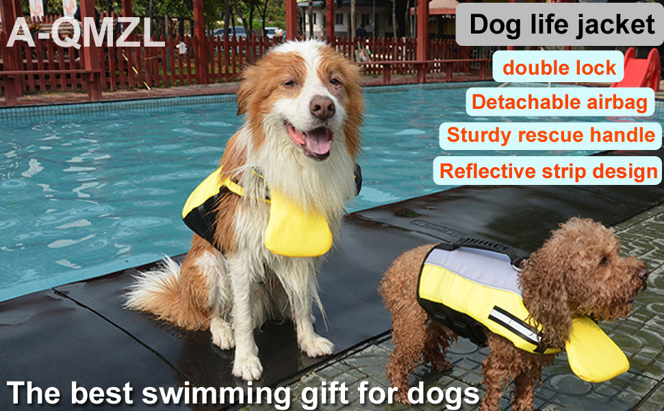 Жилет для плавання для собак, жовтий (L) з Airbag, ручкою та світловідбиваючими смугами