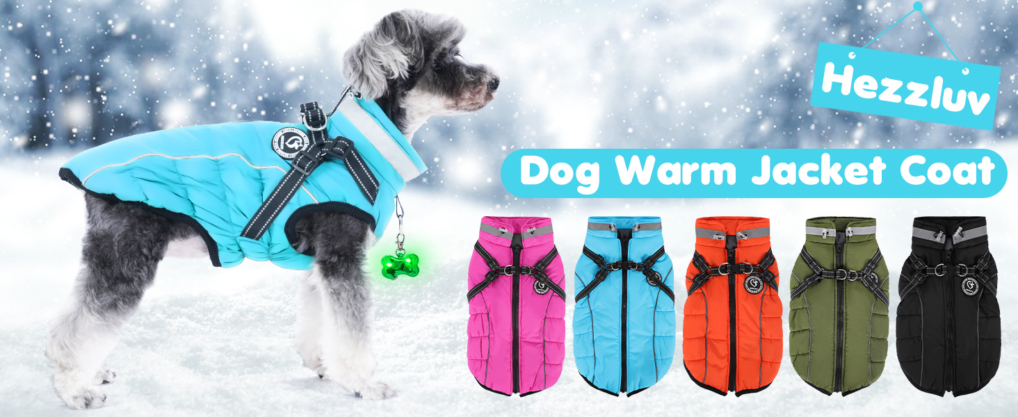 Зимовий одяг для собак HezzLuv: теплий водонепроникний одяг з LED-краваткою та світловідбиваючими смугами, розмір M, блакитний
